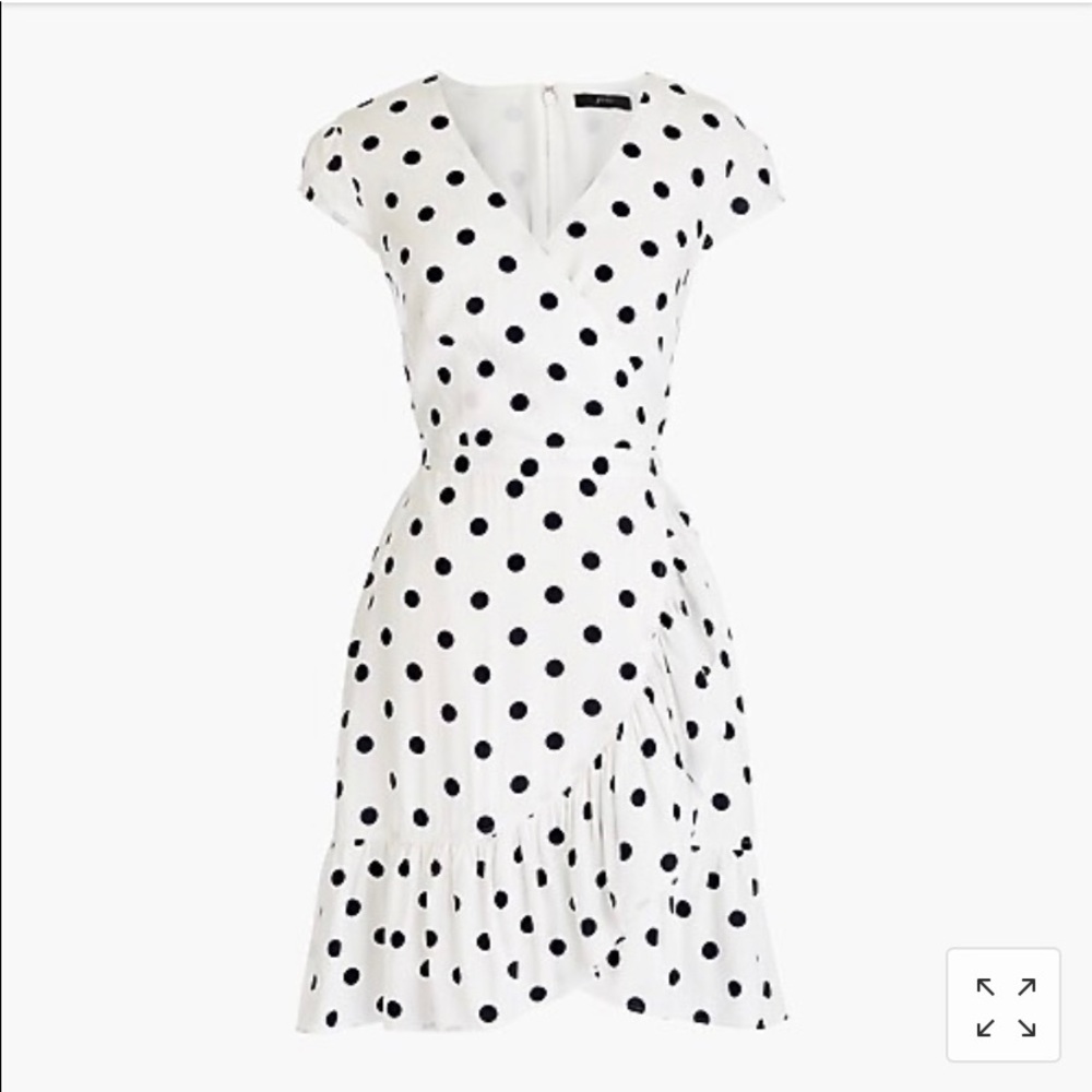 Ruffle-front mini dress in soft rayon polka dots